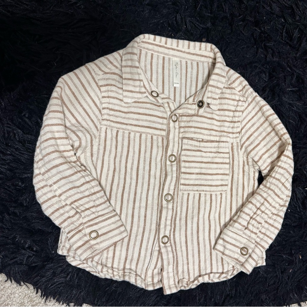 Rylee + Cru Cream and Brown Striped Button Down Shirt